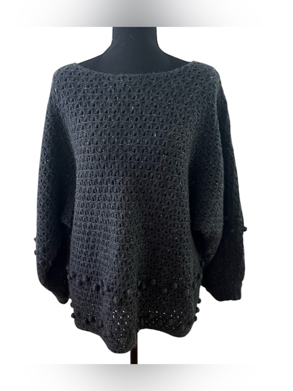 Garnet Hill Recycled-Cashmere Bobble-Stitch Sweater - Small